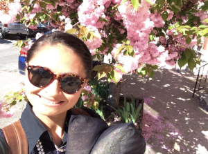 Walking to the post office surrounded by beautiful blossoms.