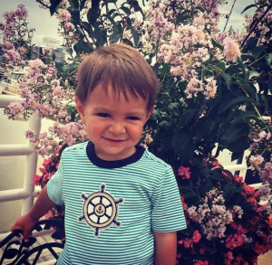 My little nephew and I going for an evening walk. 