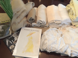 Time to be a designer again...pulled fabrics I had in my suitcase. 