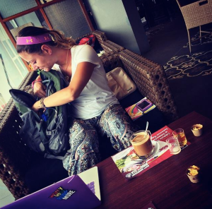 Island office at open air coffee shop. 